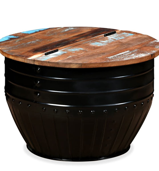 Couchtisch Altholz Massiv Schwarz Trommelform