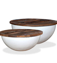 2-tlg. Couchtisch-Set Altholz Massiv Weiß Schalenform
