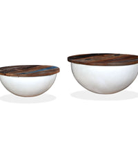 2-tlg. Couchtisch-Set Altholz Massiv Weiß Schalenform