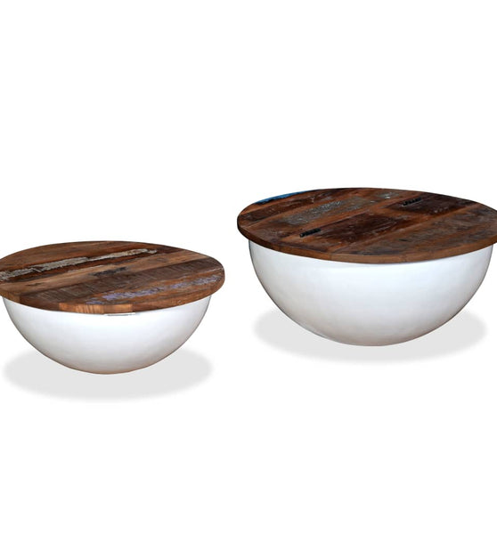 2-tlg. Couchtisch-Set Altholz Massiv Weiß Schalenform