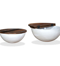 2-tlg. Couchtisch-Set Altholz Massiv Weiß Schalenform