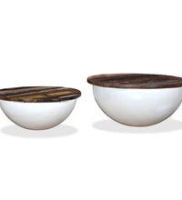 2-tlg. Couchtisch-Set Altholz Massiv Weiß Schalenform