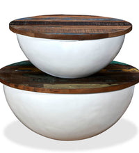 2-tlg. Couchtisch-Set Altholz Massiv Weiß Schalenform
