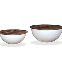 2-tlg. Couchtisch-Set Altholz Massiv Weiß Schalenform
