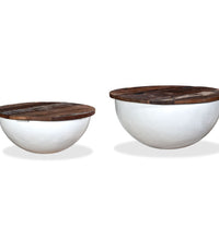 2-tlg. Couchtisch-Set Altholz Massiv Weiß Schalenform