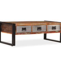 Couchtisch mit 3 Schubladen Altholz Massiv 100x50x35 cm