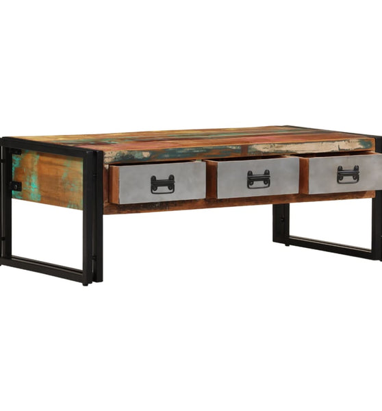 Couchtisch mit 3 Schubladen Altholz Massiv 100x50x35 cm