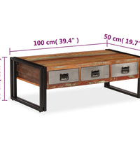 Couchtisch mit 3 Schubladen Altholz Massiv 100x50x35 cm