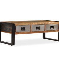 Couchtisch mit 3 Schubladen Altholz Massiv 100x50x35 cm