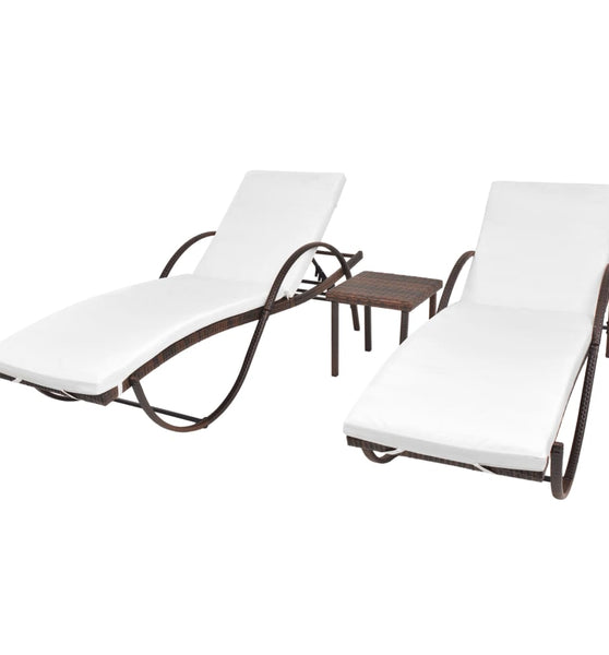 Sonnenliegen 2 Stk. mit Tisch Poly Rattan Braun