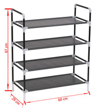 Schuhregal mit 4 Ablagen Metall und Vliesstoff Schwarz