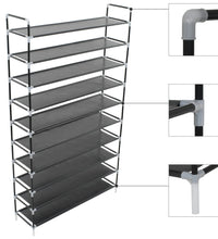 Schuhregal mit 10 Ablagen Metall und Vliesstoff Schwarz