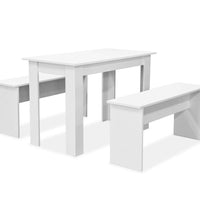 3-tlg. Essgruppe Tisch und Bänke Holzwerkstoff Weiß