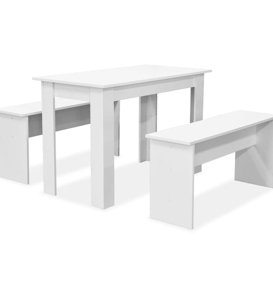 3-tlg. Essgruppe Tisch und Bänke Holzwerkstoff Weiß