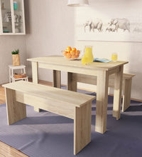 3-tlg. Essgruppe Tisch und Bänke Holzwerkstoff Eiche