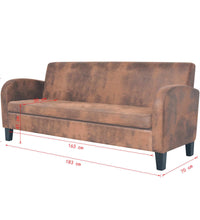 Sofa 3-Sitzer Wildleder-Optik Braun