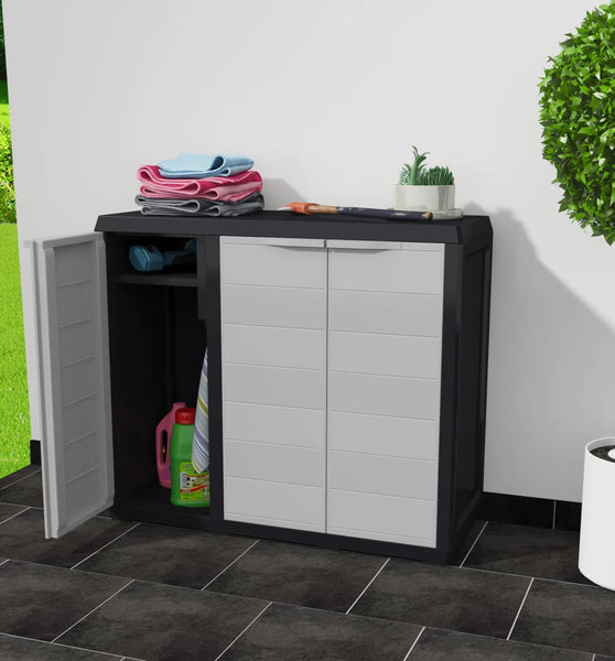 Gartenschrank mit 2 Regalen Schwarz und Grau