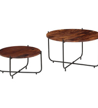 2-tlg. Couchtisch-Set Massivholz Palisander 60x35 cm