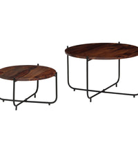 2-tlg. Couchtisch-Set Massivholz Palisander 60x35 cm