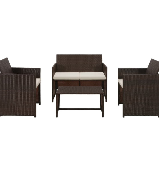 4-tlg. Garten-Lounge-Set mit Auflagen Poly Rattan Braun