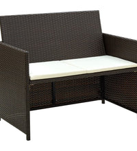 4-tlg. Garten-Lounge-Set mit Auflagen Poly Rattan Braun