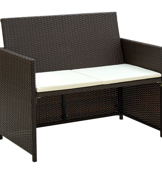 4-tlg. Garten-Lounge-Set mit Auflagen Poly Rattan Braun