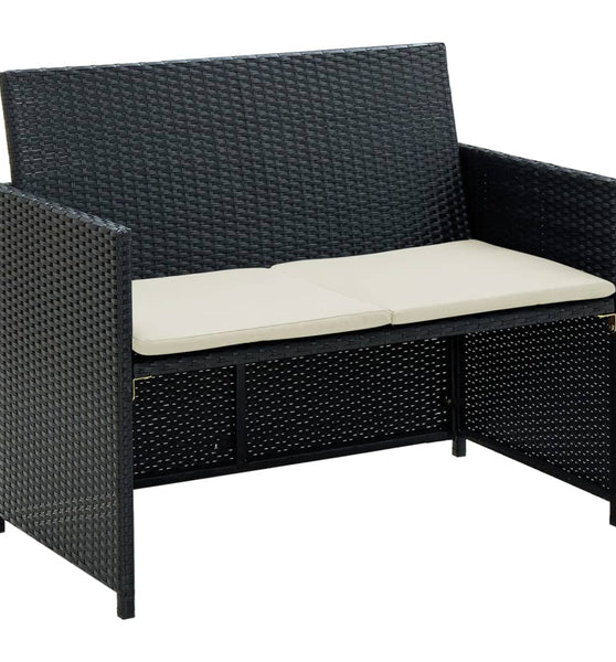 2-Sitzer-Gartensofa mit Polstern Schwarz Poly Rattan