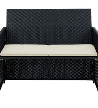 2-Sitzer-Gartensofa mit Polstern Schwarz Poly Rattan