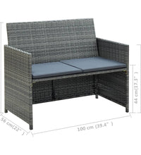 2-Sitzer-Gartensofa mit Polstern Grau Poly Rattan
