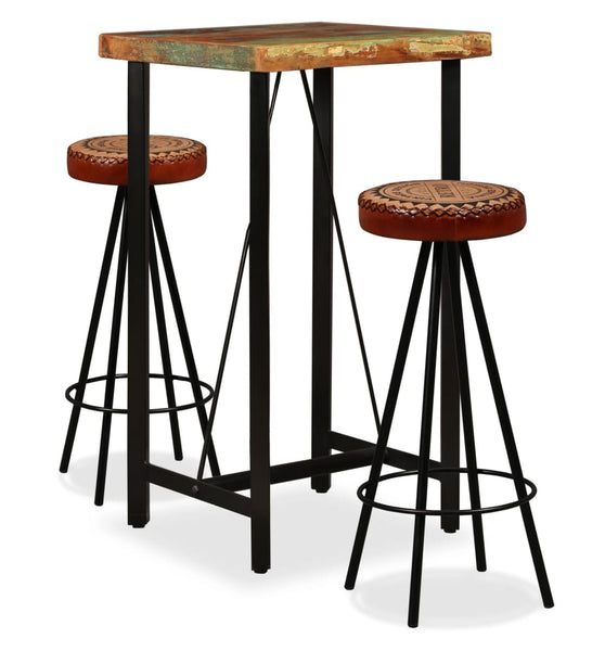 3-tlg. Bar-Set Altholz Massiv, Echtleder und Canvas