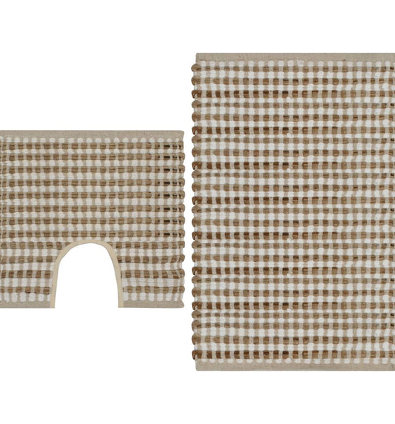 Handgewebtes Badematten-Set Jute Stoff Natur und Weiß