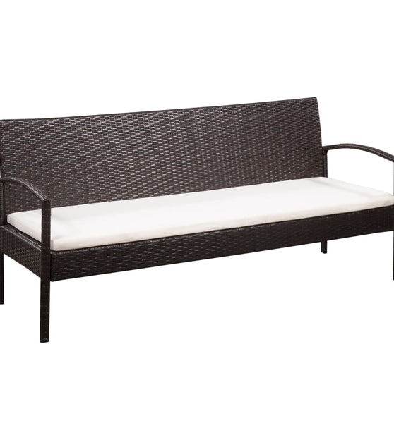 3-Sitzer-Gartensofa mit Auflagen Braun Poly Rattan