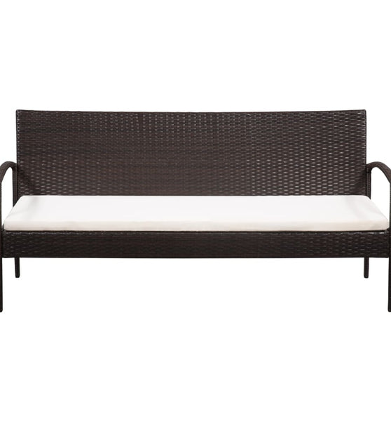 3-Sitzer-Gartensofa mit Auflagen Braun Poly Rattan