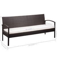 3-Sitzer-Gartensofa mit Auflagen Braun Poly Rattan