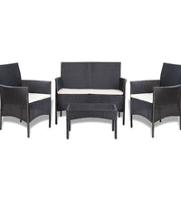 4-tlg. Garten-Lounge-Set mit Auflagen Poly Rattan Schwarz