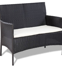 4-tlg. Garten-Lounge-Set mit Auflagen Poly Rattan Schwarz