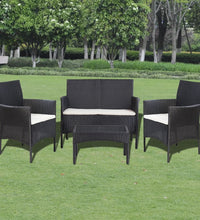 4-tlg. Garten-Lounge-Set mit Auflagen Poly Rattan Schwarz