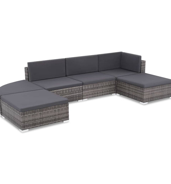 6-tlg. Garten-Lounge-Set mit Kissen Poly Rattan Grau