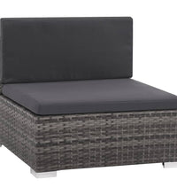 6-tlg. Garten-Lounge-Set mit Kissen Poly Rattan Grau