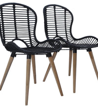 Esszimmerstühle 2 Stk. Schwarz Natur Rattan
