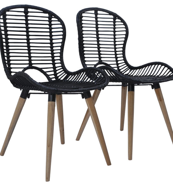 Esszimmerstühle 2 Stk. Schwarz Natur Rattan