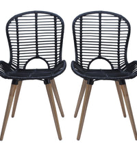 Esszimmerstühle 2 Stk. Schwarz Natur Rattan
