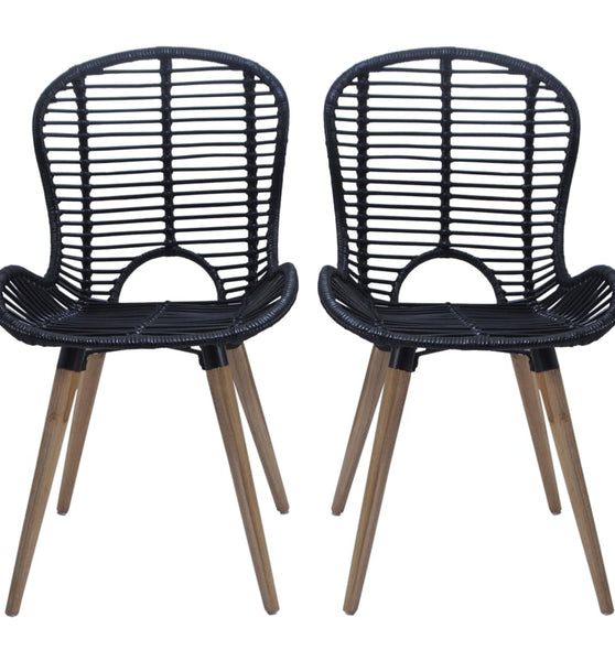 Esszimmerstühle 2 Stk. Schwarz Natur Rattan