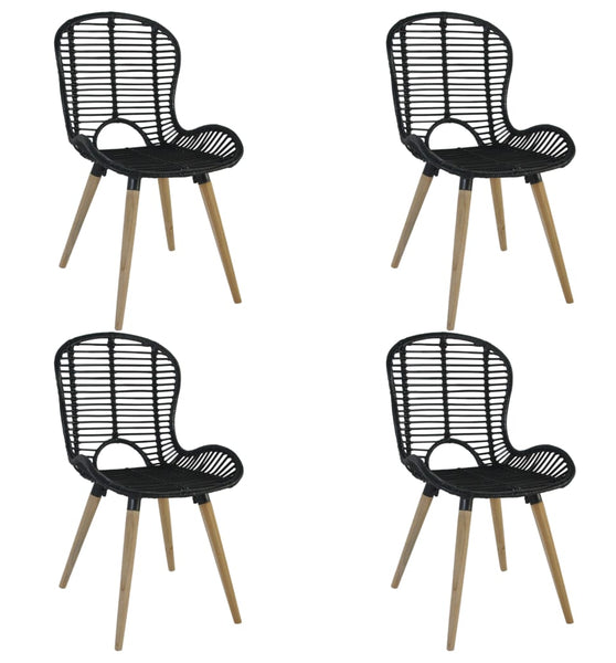 Esszimmerstühle 4 Stk. Schwarz Natur Rattan