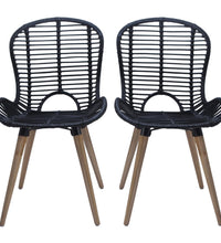 Esszimmerstühle 4 Stk. Schwarz Natur Rattan