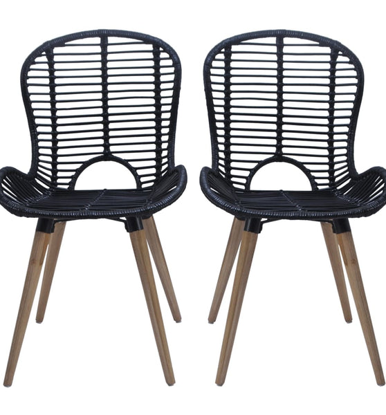 Esszimmerstühle 4 Stk. Schwarz Natur Rattan