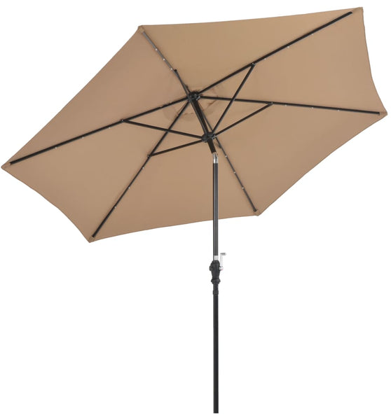 Sonnenschirm mit LED-Leuchten und Stahlmast 300 cm Taupe