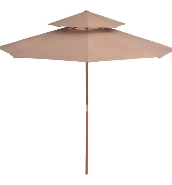 Sonnenschirm mit Doppeldach und Holzstange 270 cm Taupe