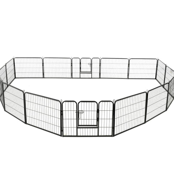 Hunde-Laufstall 16 Paneele Stahl 60x80 cm Schwarz