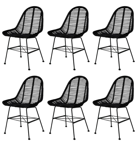 Esszimmerstühle 6 Stk. Schwarz Natur Rattan